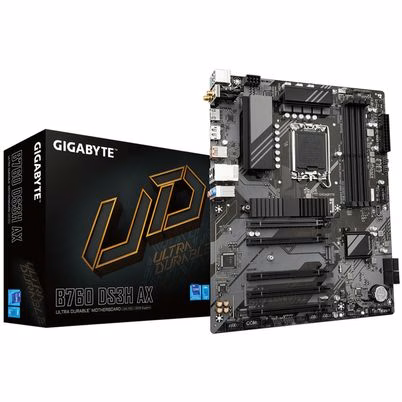 Tarjeta Madre Gigabyte  B760 Ds3h Ax Compatibilidad Con Procesadores Intel Celeron, Pentium Gold, Core I3, I5, I7, I9-Socket Lga 1700 Capacidad 192gb Ddr5-Sdram (Maxima) Interfaz Gigabit Ethernet Pci Express X16 Color Del Producto Negro